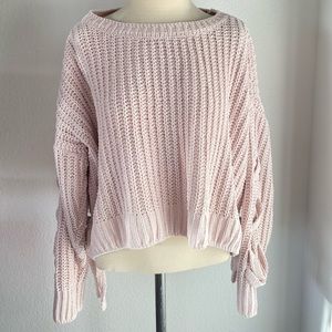 Candie’s chenille hi-lo peony pink sweater